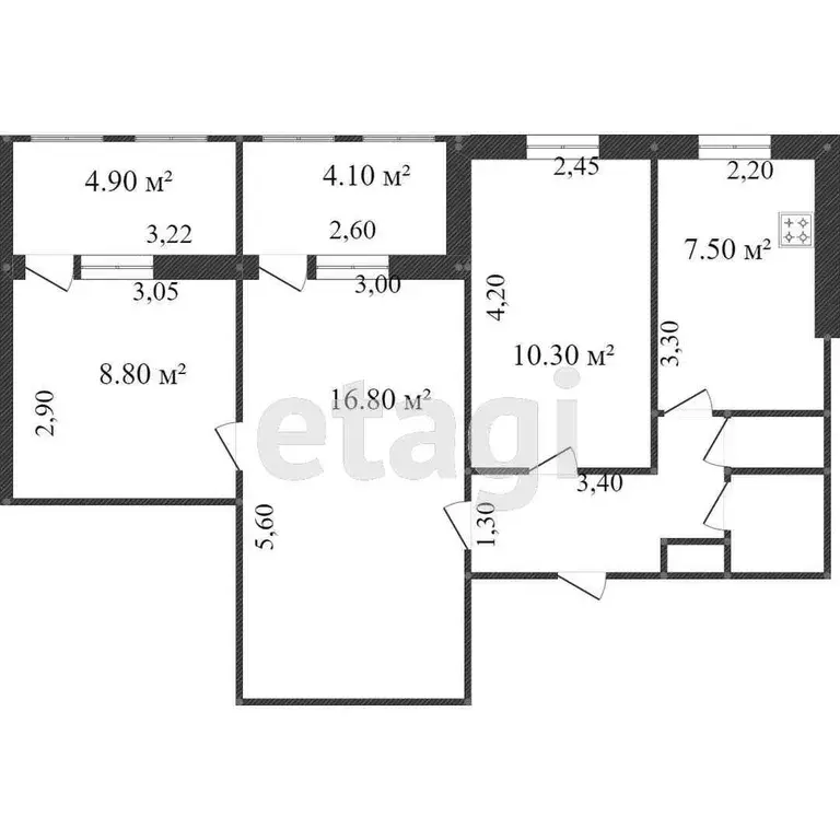 Квартира, 3 комнаты, 58.3 м - Фото 1