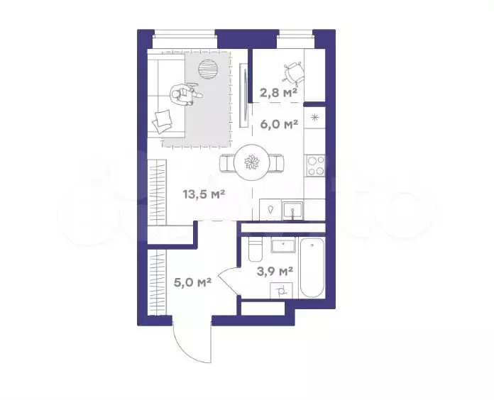 Квартира-студия, 31,2 м, 2/9 эт. - Фото 1