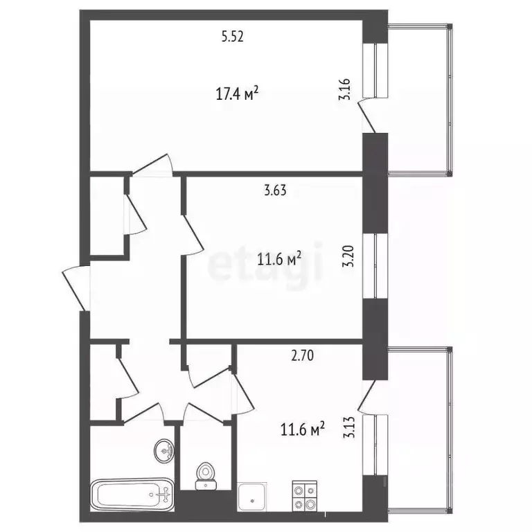 2-к кв. Белгородская область, Белгород ул. Менделеева, 8а (50.9 м) - Фото 2