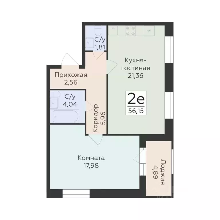 2-к кв. Воронежская область, Воронеж ул. Матросова, 60 (56.15 м) - Фото 1