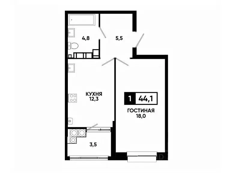 1-к кв. Ставропольский край, Ставрополь ул. Андрея Голуба, 14к3 (44.1 ... - Фото 0