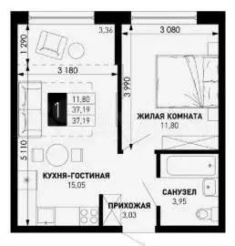 1-к. квартира, 37 м, 3/16 эт. - Фото 1