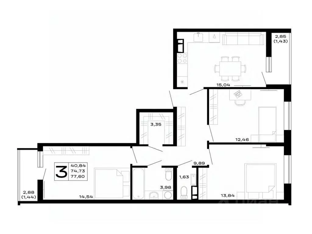3-к кв. Адыгея, Майкоп Горные Высоты жилой комплекс (77.6 м) - Фото 1