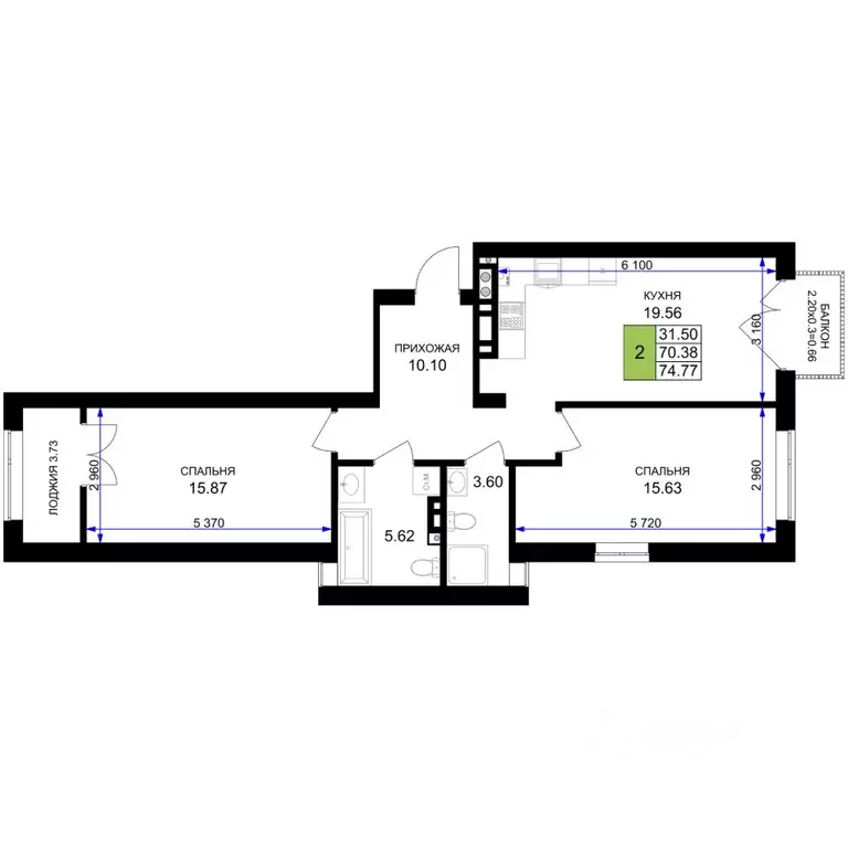 2-к кв. Калининградская область, Гурьевск Включи жилой комплекс (74.77 ... - Фото 0