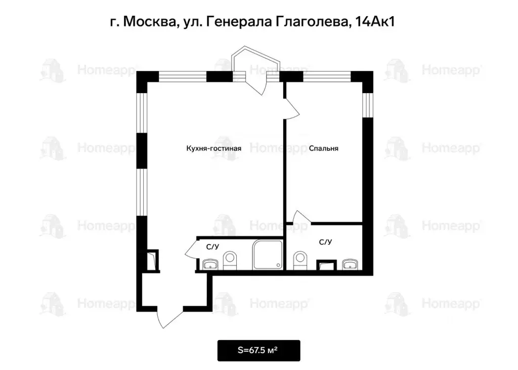 2-к кв. Москва ул. Генерала Глаголева, 14Ак1 (67.5 м) - Фото 2