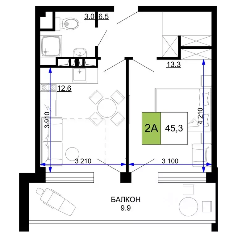 2-к кв. Краснодарский край, Анапа проезд Сосновый (45.3 м) - Фото 0