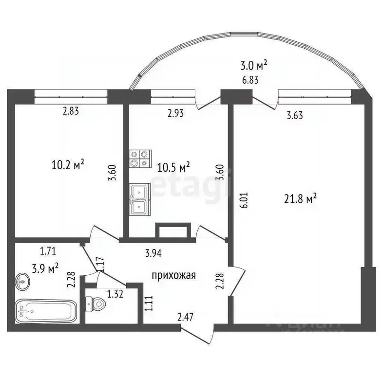 2-к кв. Башкортостан, Стерлитамак ул. Артема, 68 (62.3 м) - Фото 1