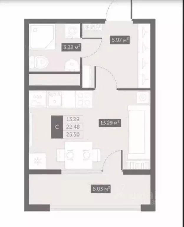 Студия Санкт-Петербург пос. Шушары, Московское ш., 325к1 (25.5 м) - Фото 1