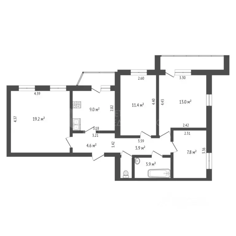 4-к кв. Тюменская область, Тюмень ул. Щербакова, 142к1 (74.0 м) - Фото 2