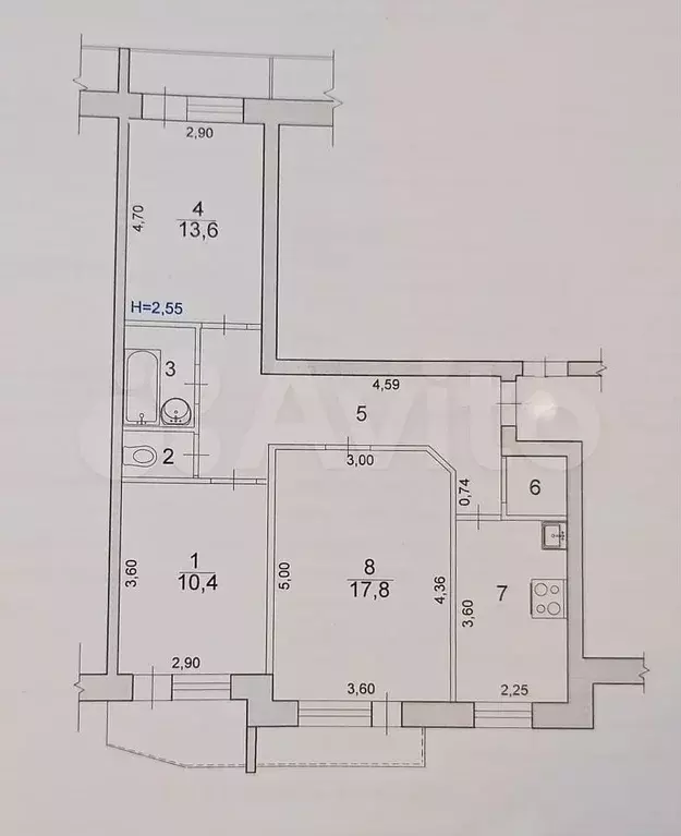 3-к. квартира, 66,9 м, 9/9 эт. - Фото 0