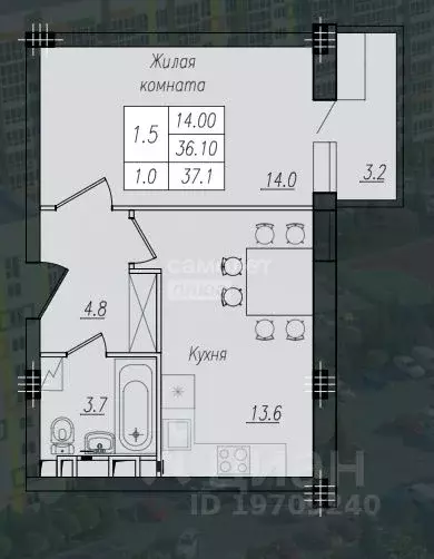 1-к кв. Курская область, Курск ул. Энгельса, 158к1 (37.1 м) - Фото 2