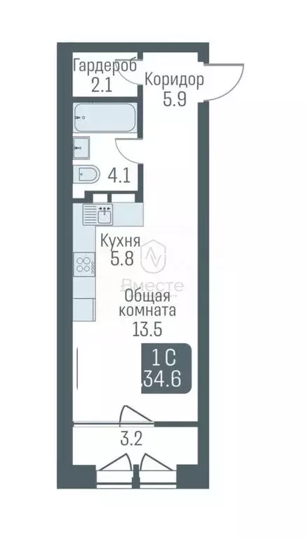 Квартира-студия: Новосибирск, улица Немировича-Данченко, 145/1 (33 м) - Фото 1