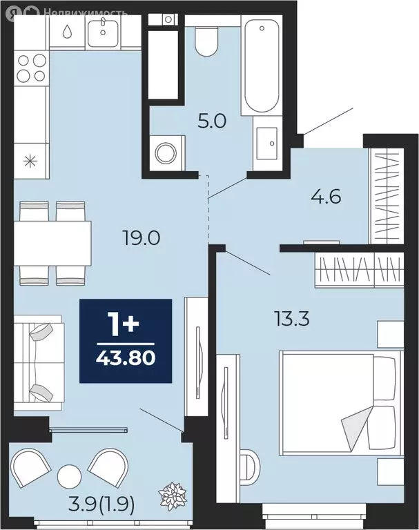 1-комнатная квартира: Тюмень, проезд Капитана Куликова, 5 (45.7 м) - Фото 1