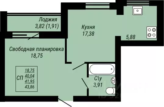 1-к кв. Ивановская область, Иваново Юбилейный жилой комплекс (43.86 м) - Фото 0