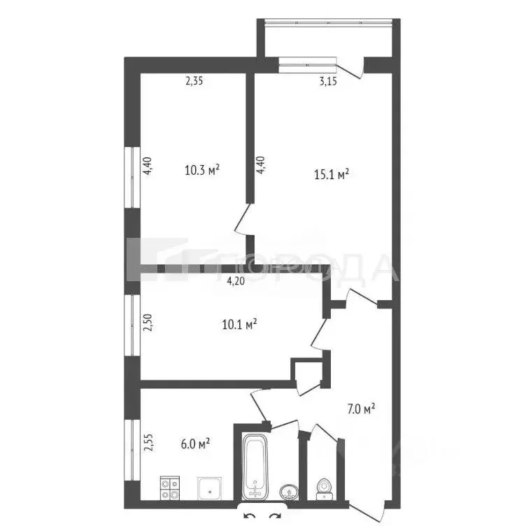 3-к кв. Новосибирская область, Новосибирск ул. Грибоедова, 33 (51.0 м) - Фото 1