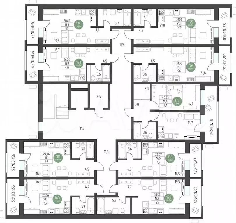 Квартира-студия, 31,4 м, 3/5 эт. - Фото 1