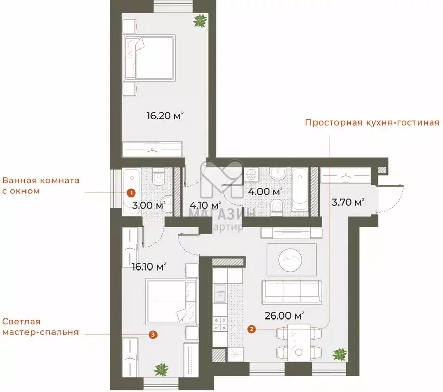 2-комнатная квартира: Санкт-Петербург, Зеленогорская улица, 3 (74 м) - Фото 1