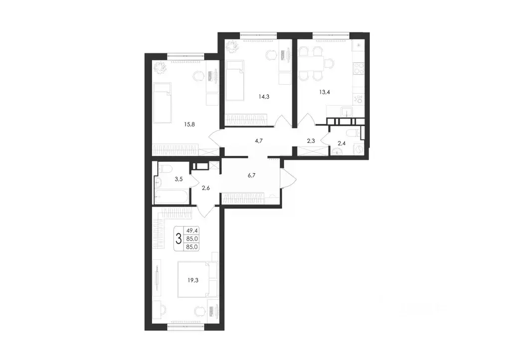 3-к кв. Воронежская область, Воронеж ул. Шишкова, 140Б/21 (85.0 м) - Фото 0