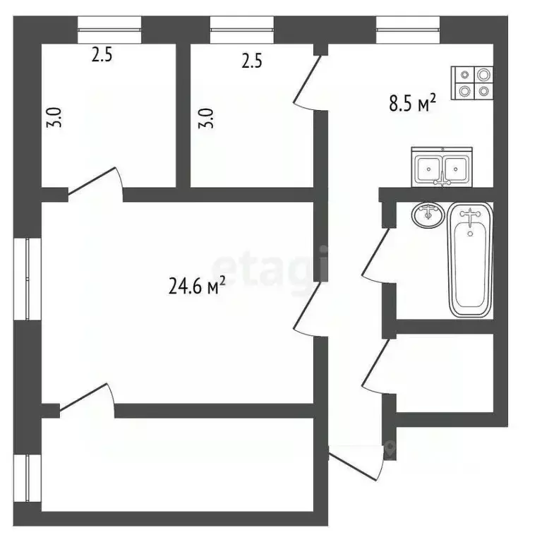 3-к кв. Вологодская область, пос. Кувшиново пер. Лесной, 4 (52.8 м) - Фото 1