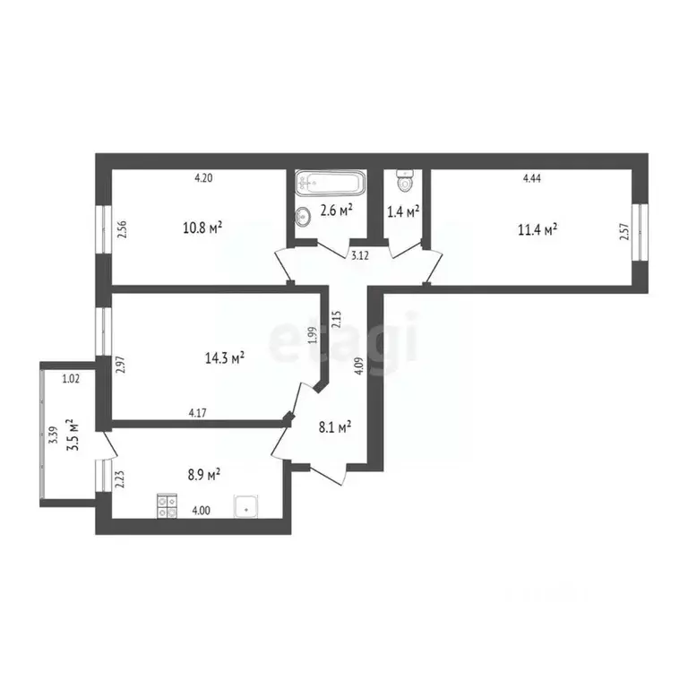 3-к кв. Тюменская область, Тюмень Мелиораторов мкр, ул. Голышева, 2 ... - Фото 1