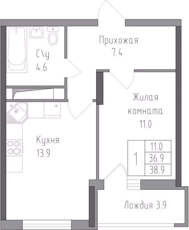 1-к кв. Липецкая область, Липецк ул. Тельмана, 120 (38.9 м) - Фото 0