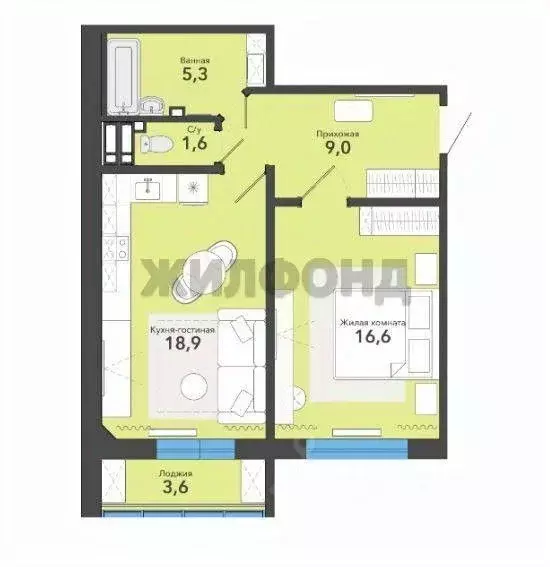 2-к кв. Новосибирская область, Новосибирск ул. Титова, 255/1 (50.6 м) - Фото 1