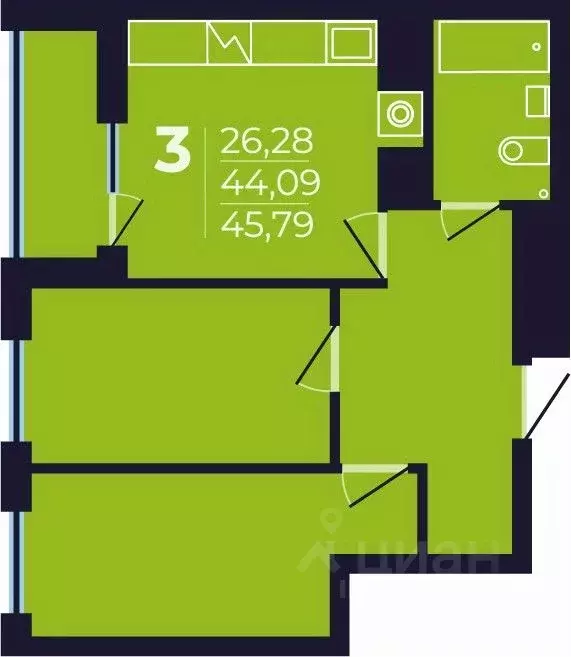 3-к кв. Башкортостан, Уфа просп. Дружбы Народов, 47 (45.79 м) - Фото 0