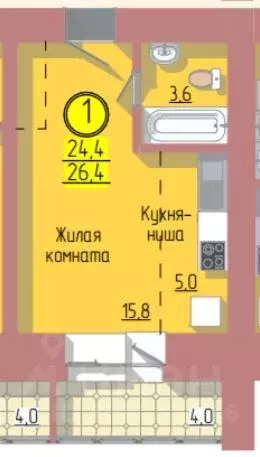 Студия Амурская область, Благовещенск Загородная ул., 47 (27.0 м) - Фото 0