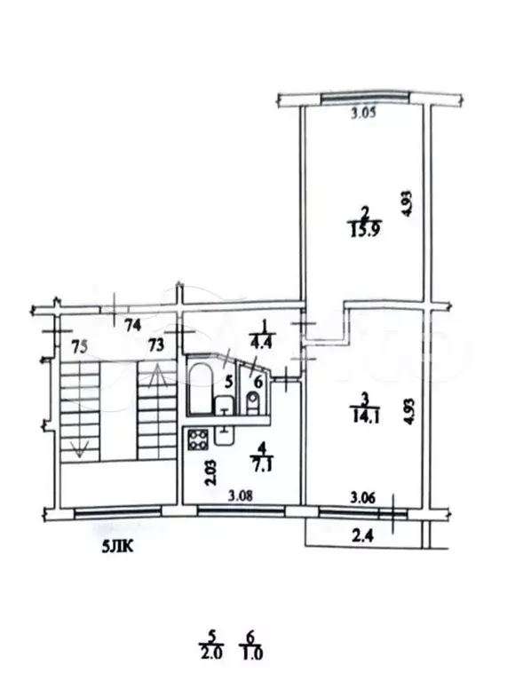 2-к. квартира, 44,5 м, 5/5 эт. - Фото 0