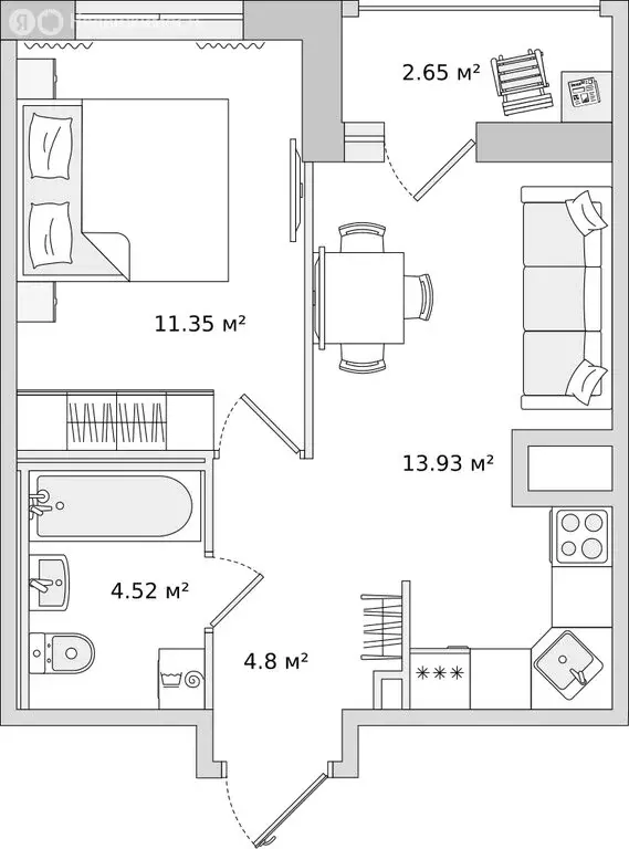 1-комнатная квартира: Новосаратовка, улица Первых, 6к1 (34.4 м) - Фото 1