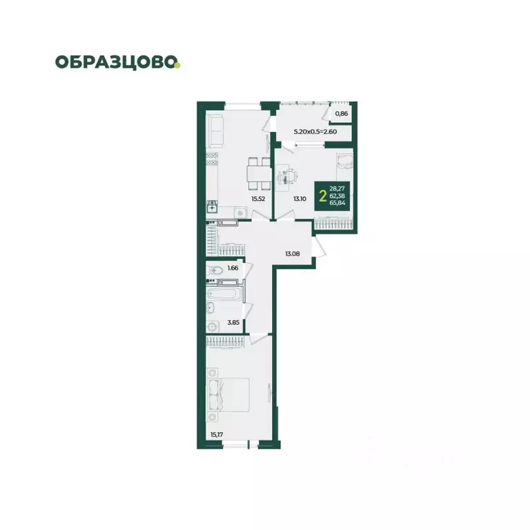 2-к кв. Краснодарский край, Краснодар Образцово мкр,  (65.84 м) - Фото 1