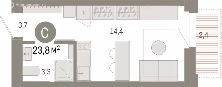 Квартира-студия: Тюмень, Мысовская улица, 26к2 (23.81 м) - Фото 1