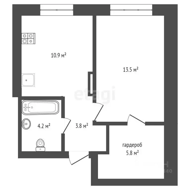 1-к кв. Тюменская область, Тюмень Кремлевская ул., 95 (38.2 м) - Фото 1