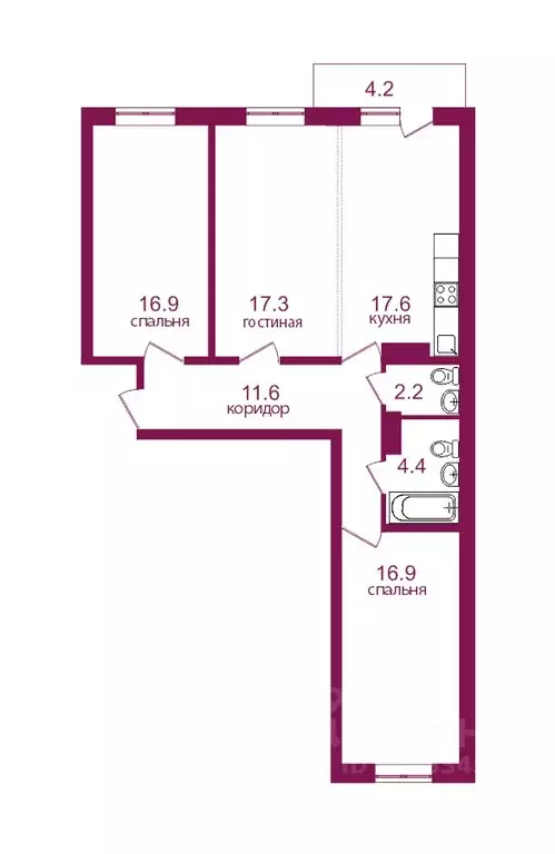 3-к кв. Иркутская область, Иркутск Топкинский мкр, 69 (91.1 м) - Фото 0