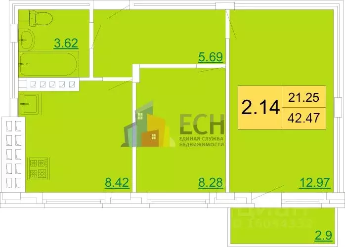 2-к кв. Тульская область, Тула Петровский квартал мкр, ул. Ивана ... - Фото 2