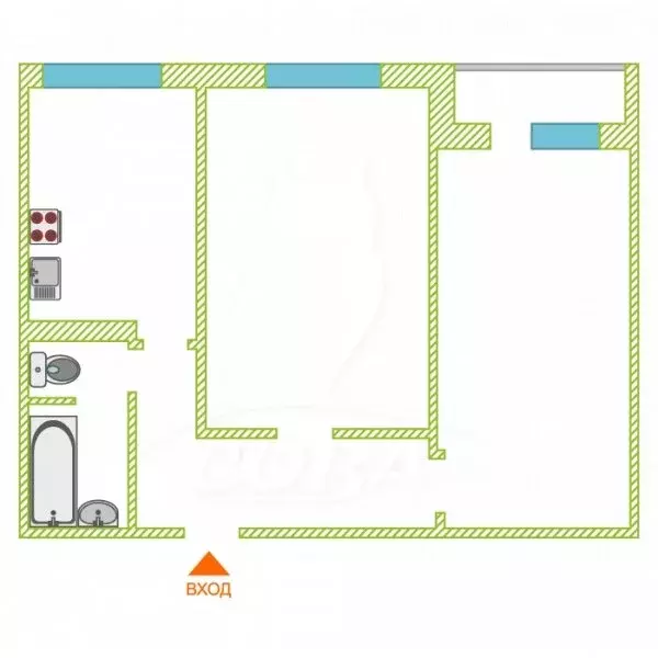 2-комнатная квартира: Тюмень, Комсомольская улица, 73 (54.8 м) - Фото 1