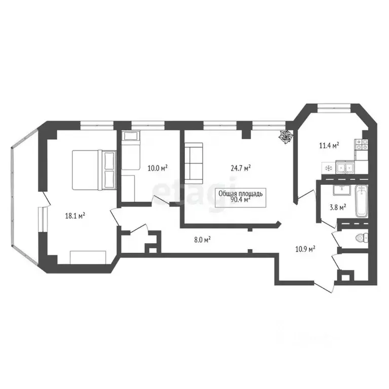 3-к кв. Новосибирская область, Новосибирск ул. Некрасова, 35 (90.4 м) - Фото 1