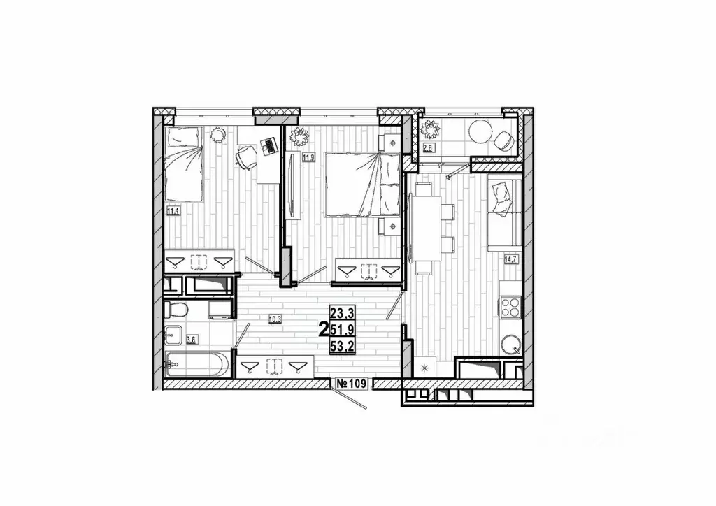 2-к кв. Нижегородская область, Дзержинск ул. Маяковского, 35Б (53.2 м) - Фото 2