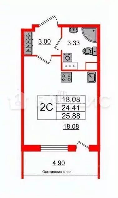 Студия Санкт-Петербург 1-й Предпортовый проезд, 1 (24.41 м) - Фото 2