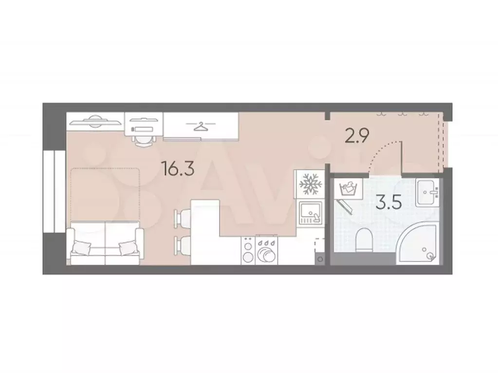Квартира-студия, 22,7 м, 3/12 эт. - Фото 0