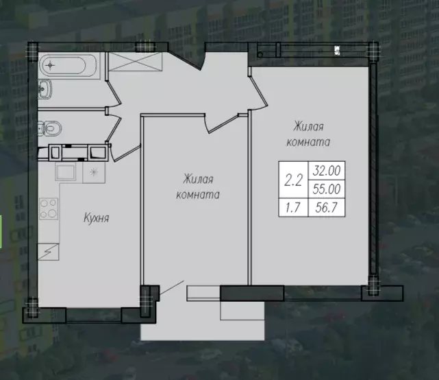 Продаётся 1-к квартира, 56.7 м - Фото 1