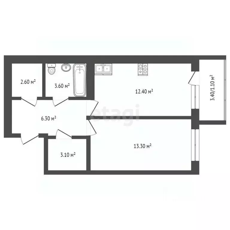 1-к кв. Вологодская область, Вологда ул. Чернышевского, 84Б (42.4 м) - Фото 1