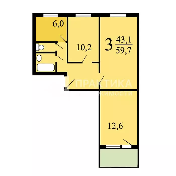 3-комнатная квартира: Москва, Новоясеневский проспект, 12к3 (58.4 м) - Фото 1