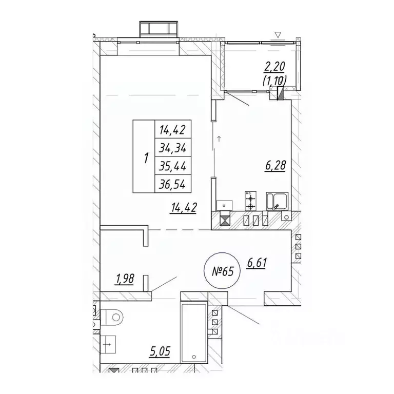 1-к кв. Калининградская область, Зеленоградск  (36.54 м) - Фото 1