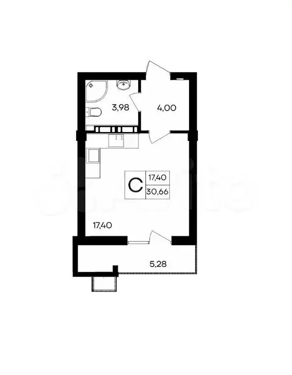Квартира-студия, 30,7 м, 7/9 эт. - Фото 1