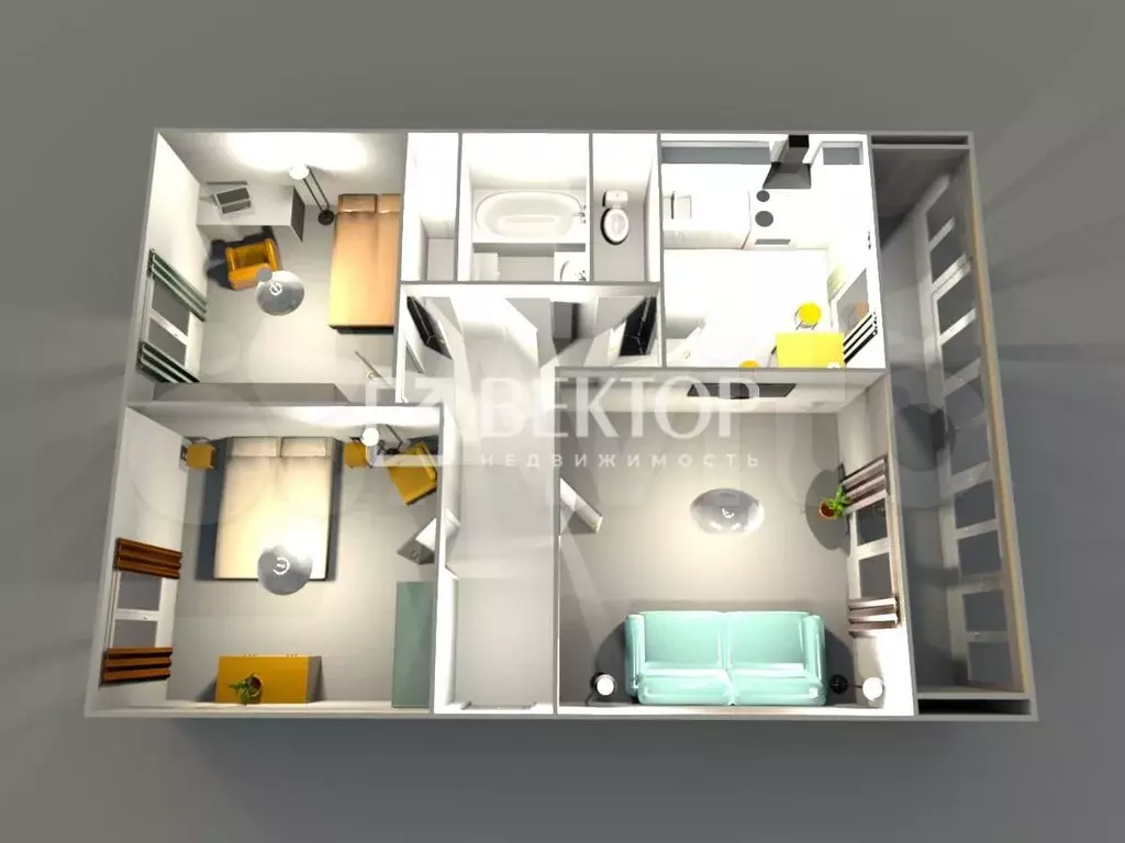 3-к. квартира, 60 м, 4/5 эт. - Фото 0