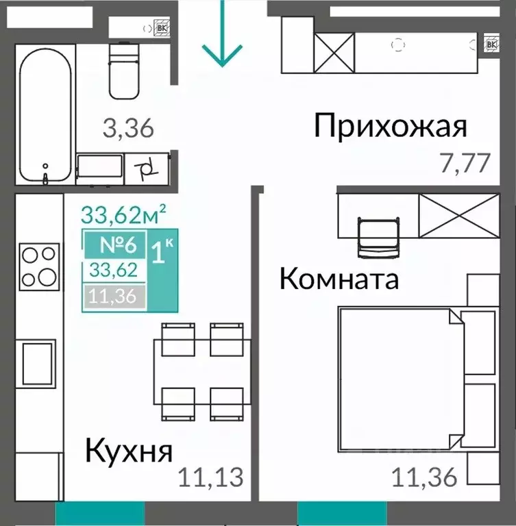 1-к кв. Крым, Симферополь ул. Александра Захарченко (33.62 м) - Фото 0