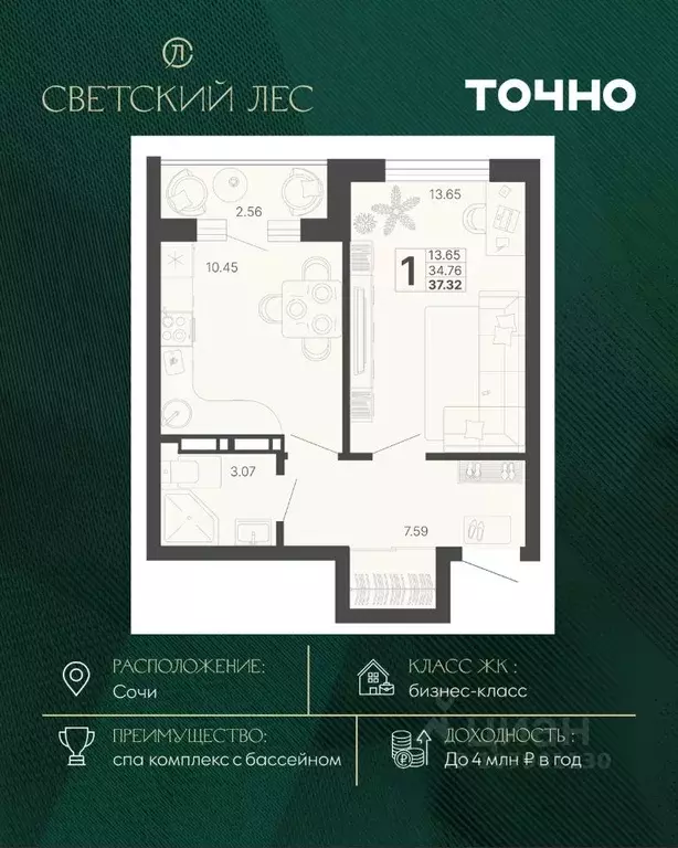 1-к кв. Краснодарский край, Сочи Краснодонская ул. (37.32 м) - Фото 1