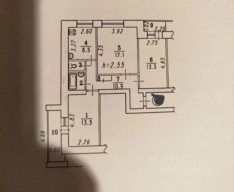 3-к кв. Омская область, Омск ул. Масленникова, 62к1 (71.8 м) - Фото 2