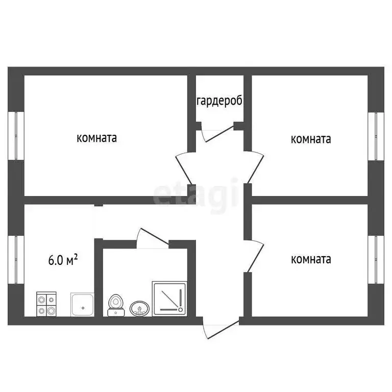 3-комнатная квартира: Алапаевск, улица Пушкина, 101 (62.8 м) - Фото 1